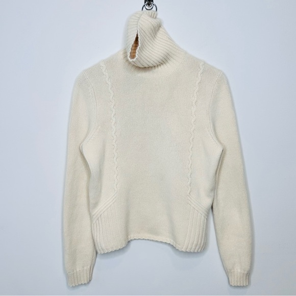 Vintage Cashmere Turtleneck Sweater Fits size Small Cream Y2K Classic - Picture 2 of 14